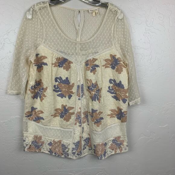 Anthropologie Top Blouse Meadow Rue Anja Floral Lace Mesh  - L - Picture 2 of 7